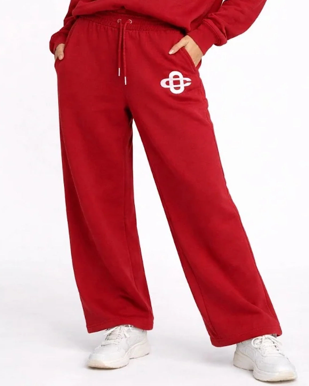 Red Contrast Motif Sweat and Joggers Set