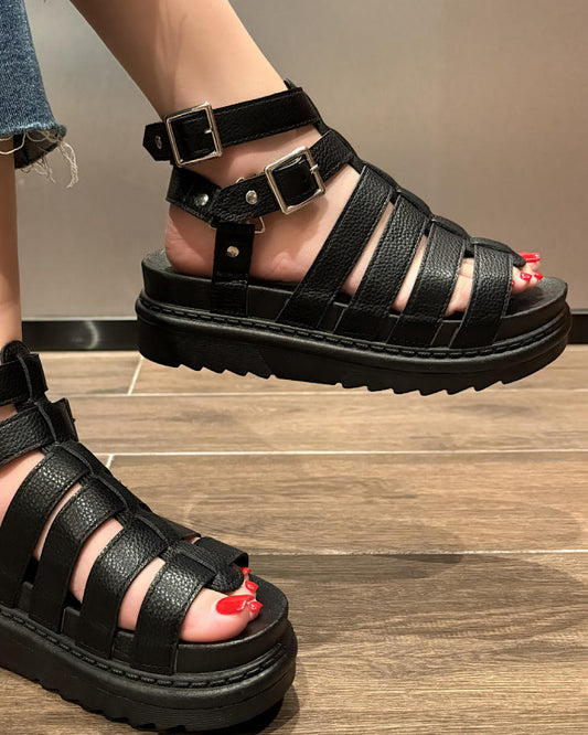 Black Platform Strap Sandals