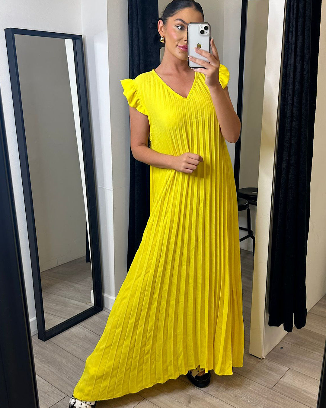 Yellow Pleated Oversized Maxi Dress