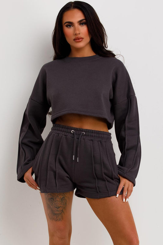 Dark Grey Cropped Cross Sweat and Shorts Suit