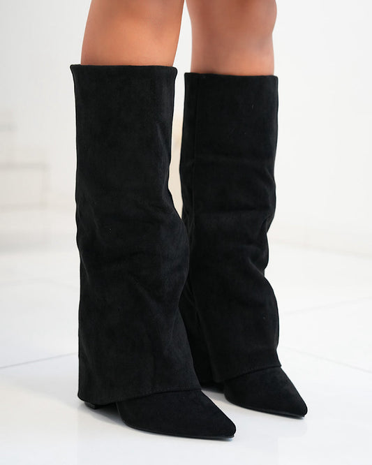 Black Faux Suede Knee Boots