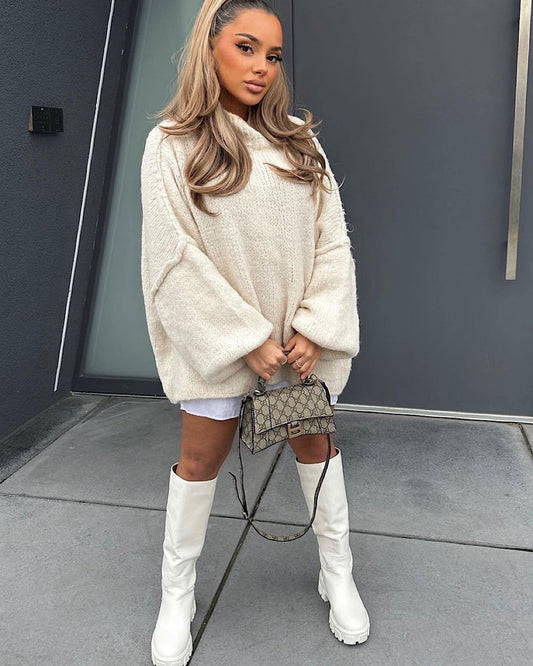 Beige Oversized Knit Dress