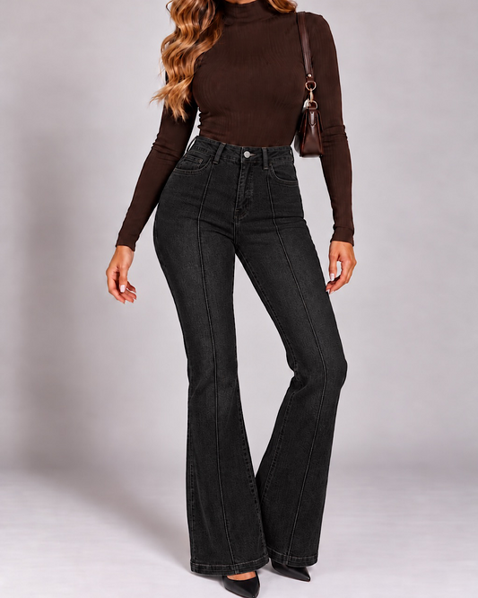 High Rise Stretch Black Flared Jeans