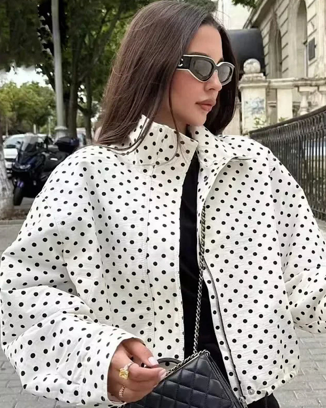 White High Neck Polka Jacket