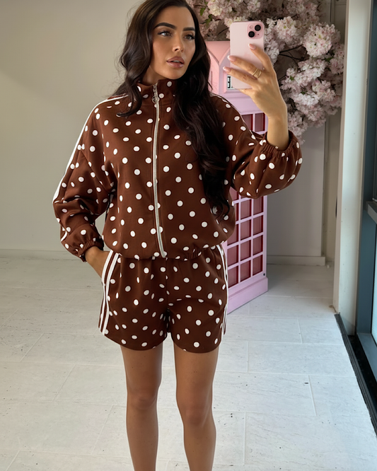 Chocolate Polka Zip Jacket & Shorts