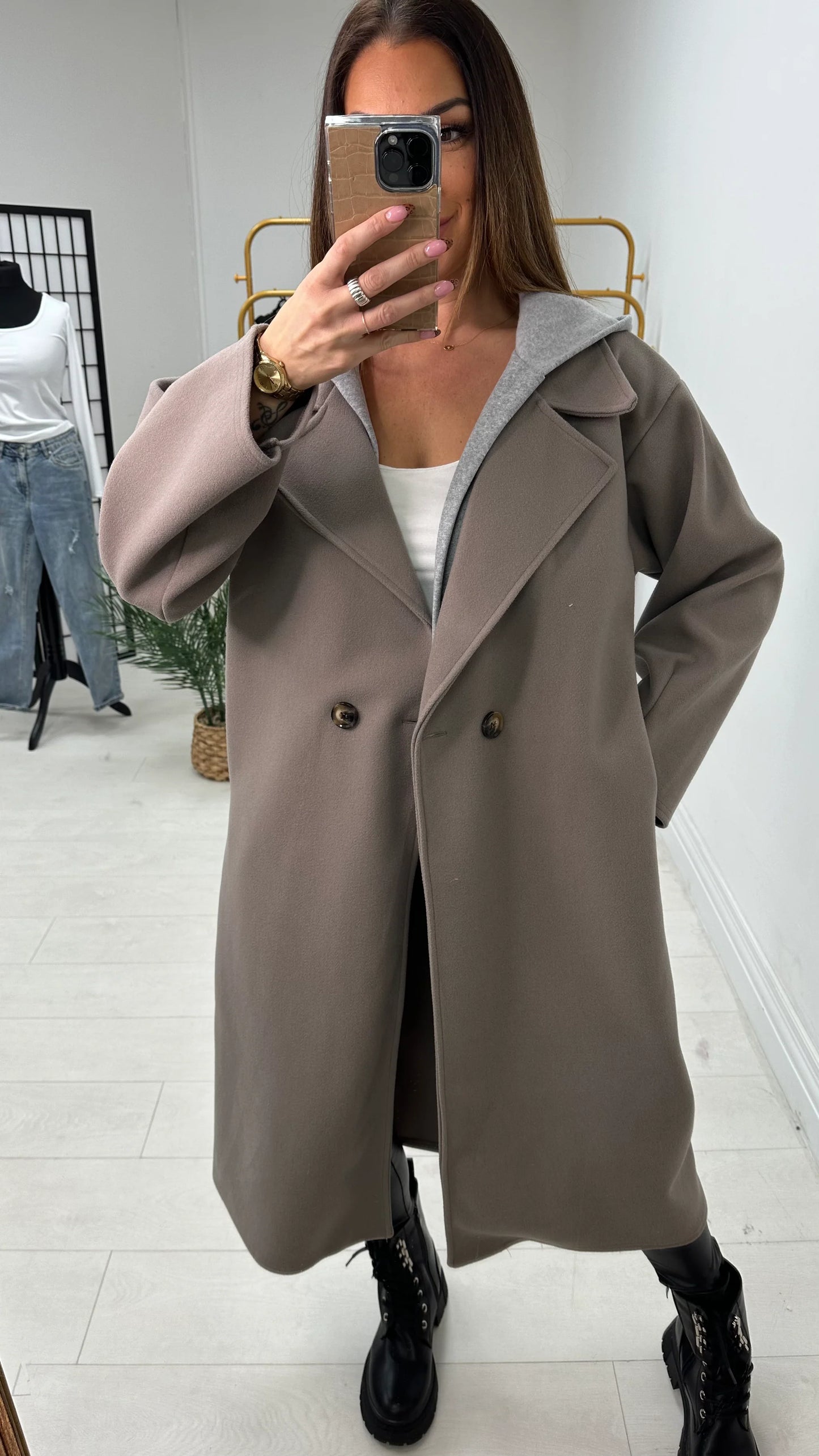 Mocha Hooded Wool Coat