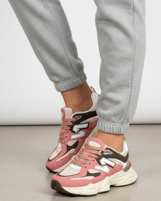 Pink Beige Chunky Lace Up Trainers