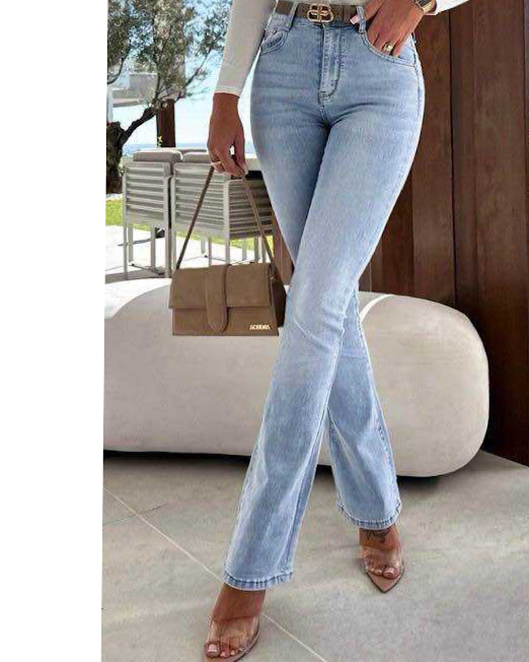 Stretch Flared Light Blue Jeans