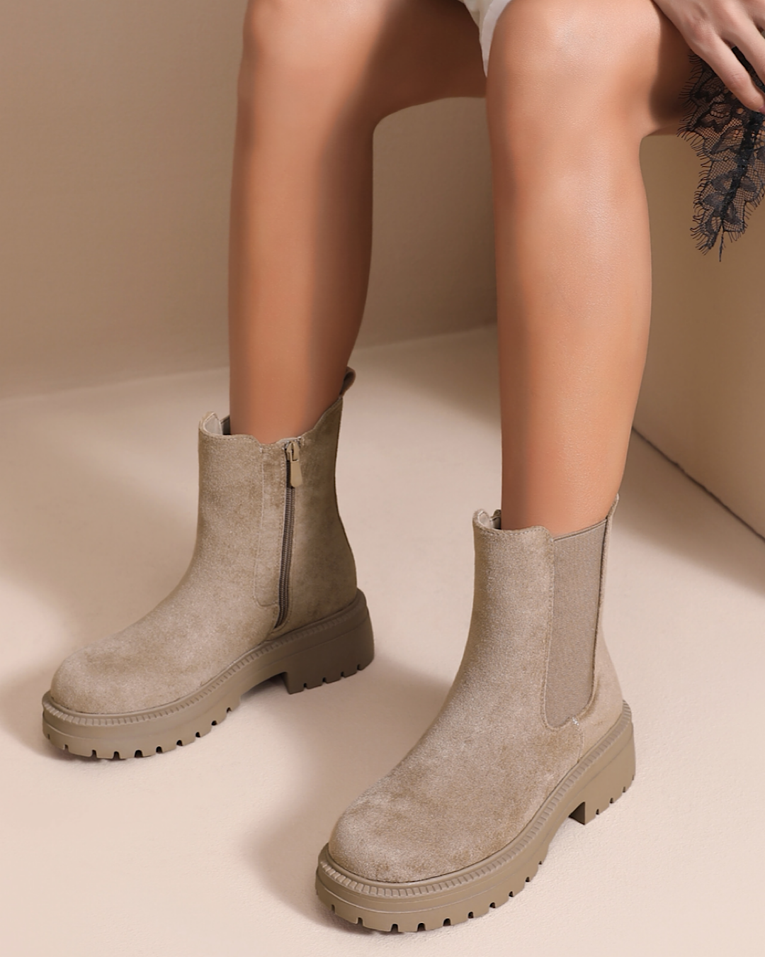 Khaki Faux Suede Chelsea Boots