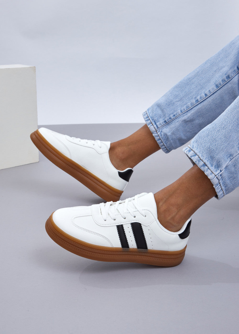 White Black Gum Sole Trainers