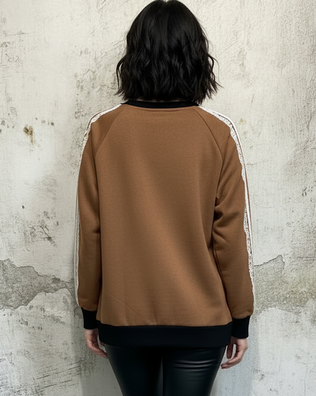 Brown Sweatshirt with Lace Sleeve