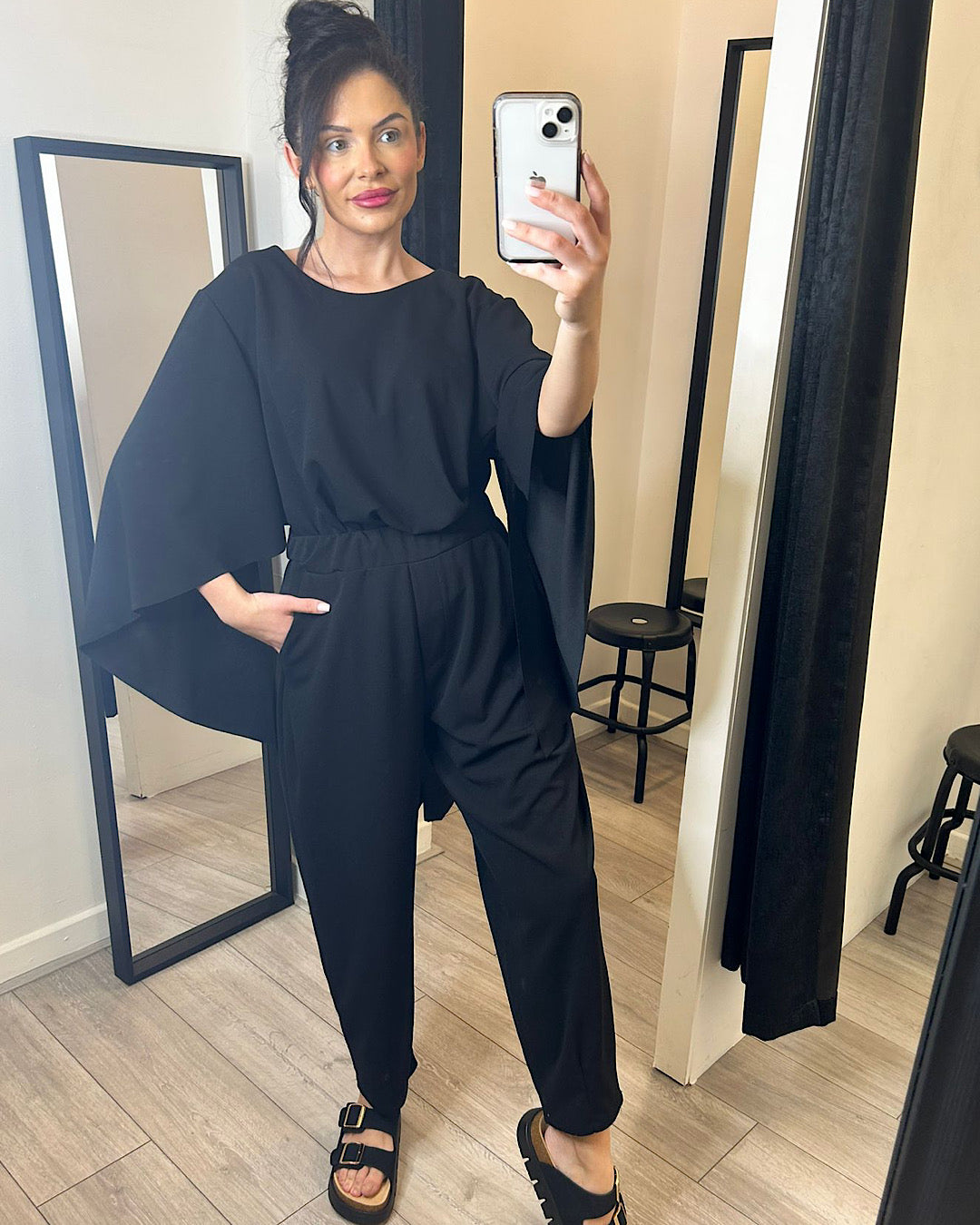 Black Drape Top and Trousers Set