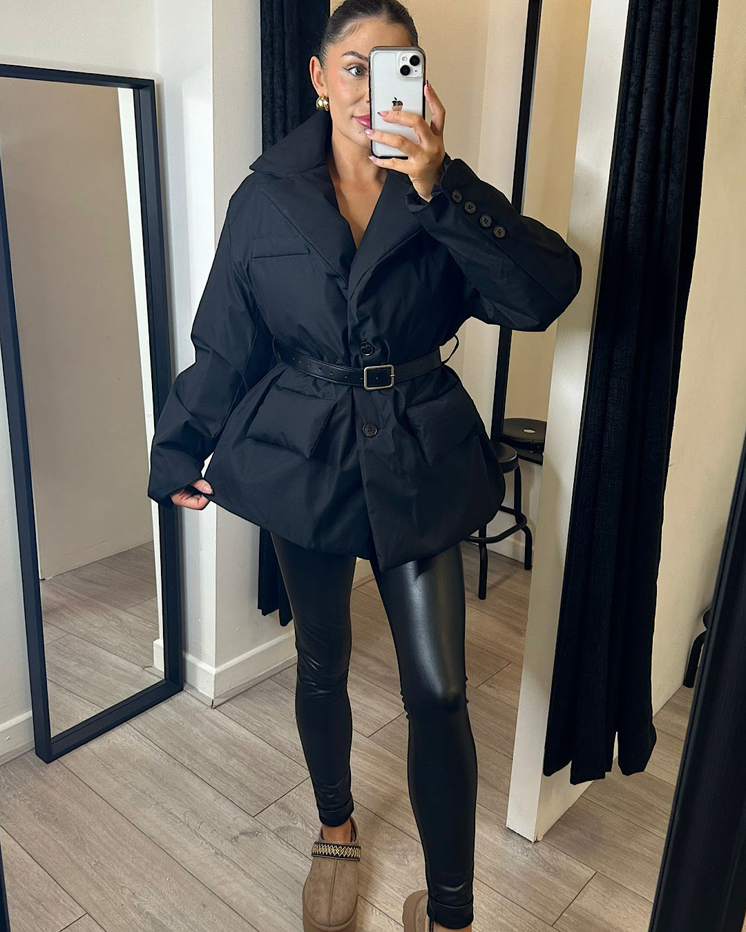 Black Belted Puffer Coat