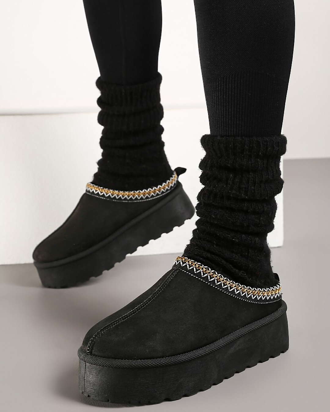Black Faux Suede Platform Boots