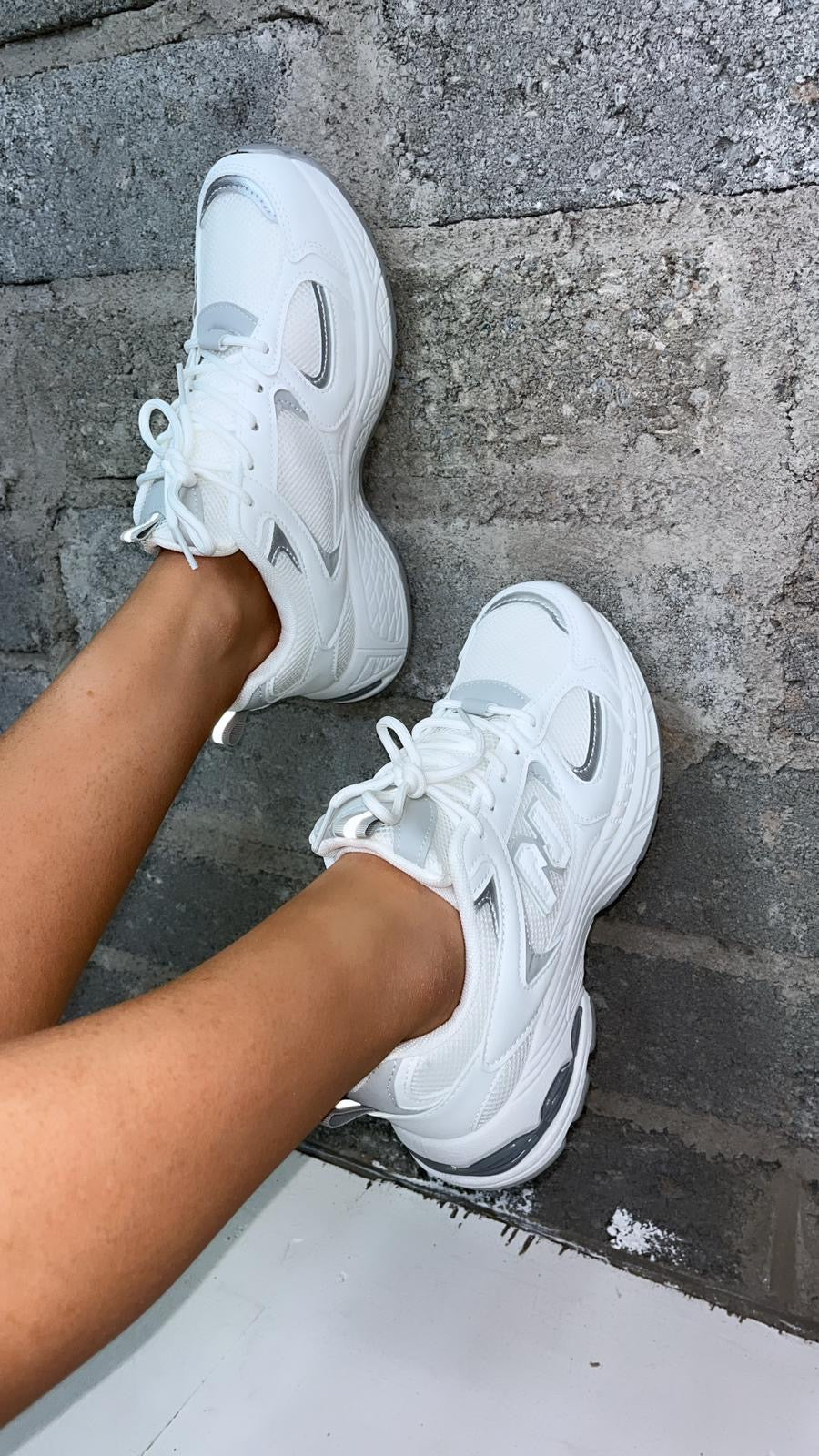 White Chunky Lace Up Trainers