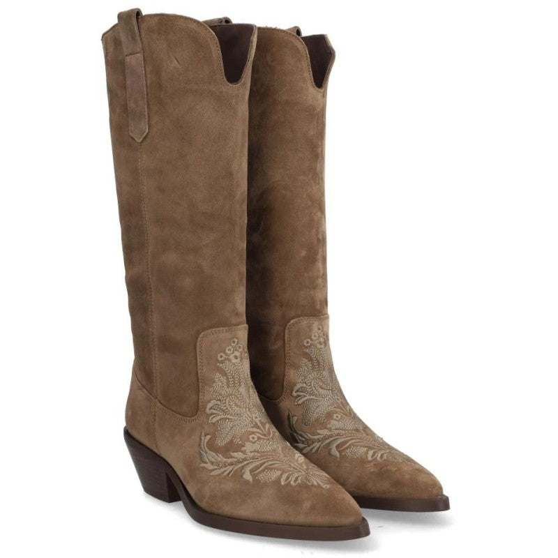 Beige Faux Suede Cowboy Boots