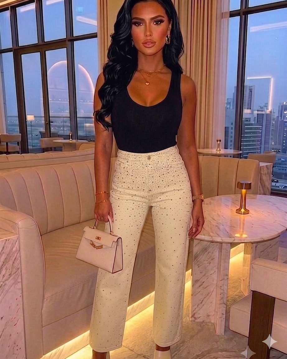 Lemon Diamante Straight Leg Jeans