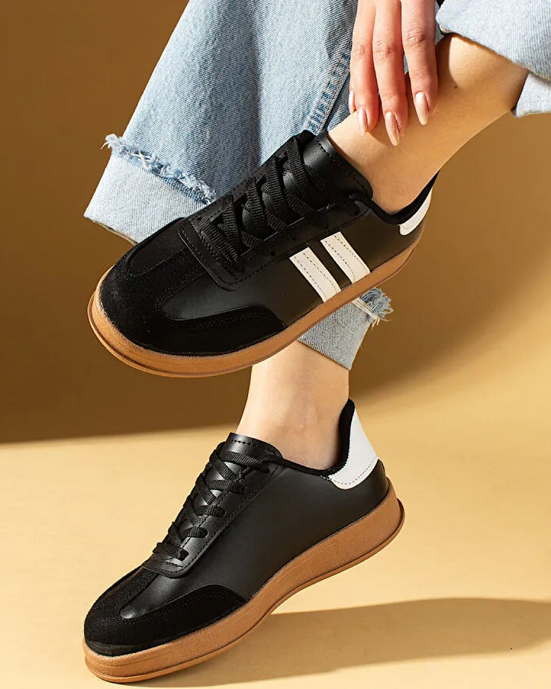 Black White Gum Sole Trainers