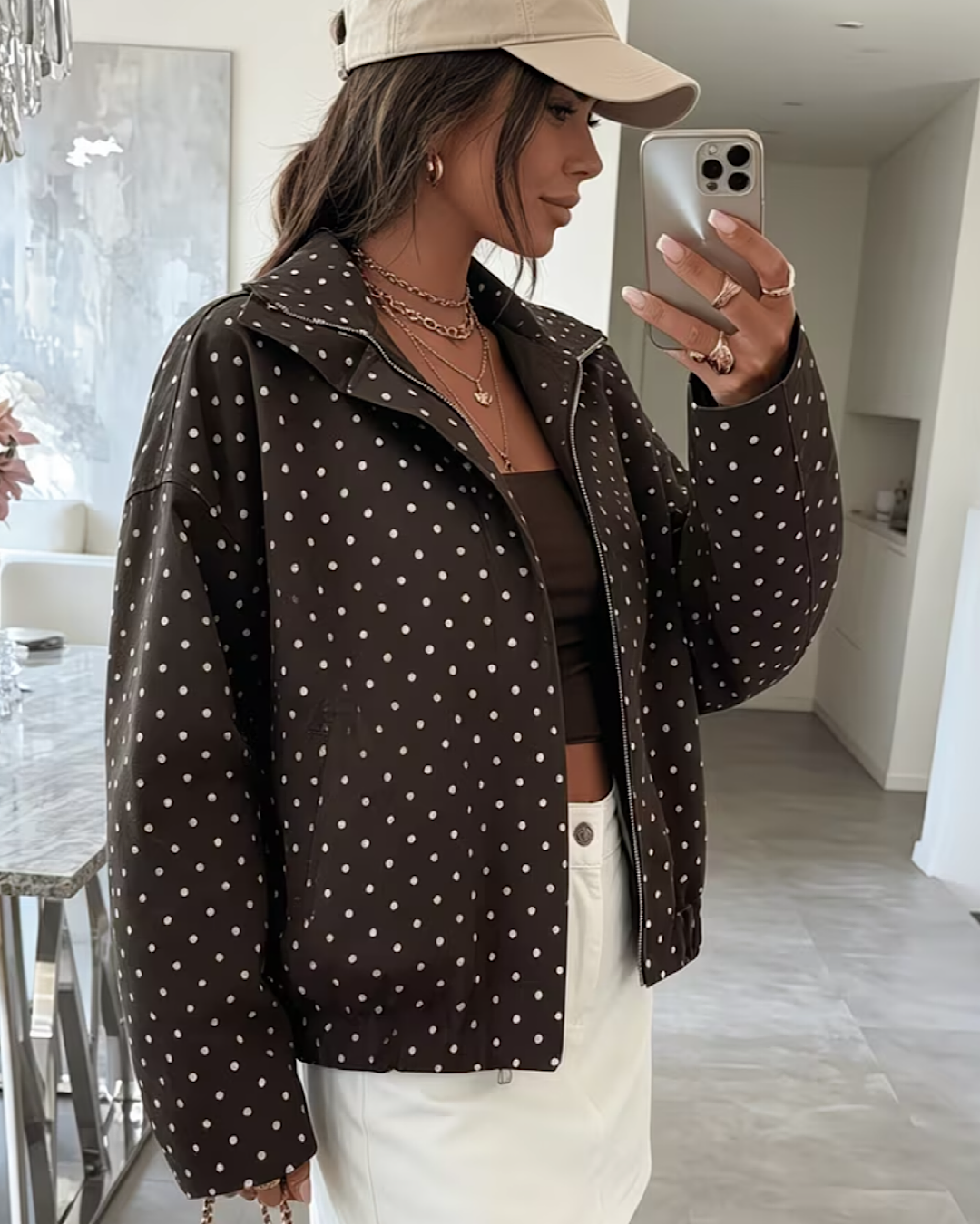 Chocolate High Neck Polka Jacket