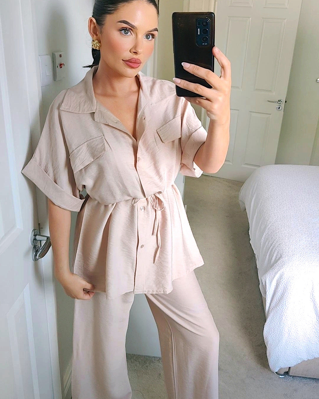 Beige Shirt and Trousers Co Ord Suit