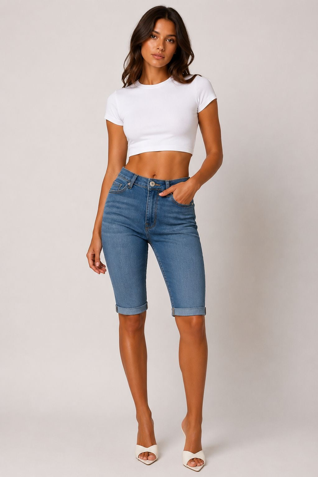 Blue Capri Stretch Jeans