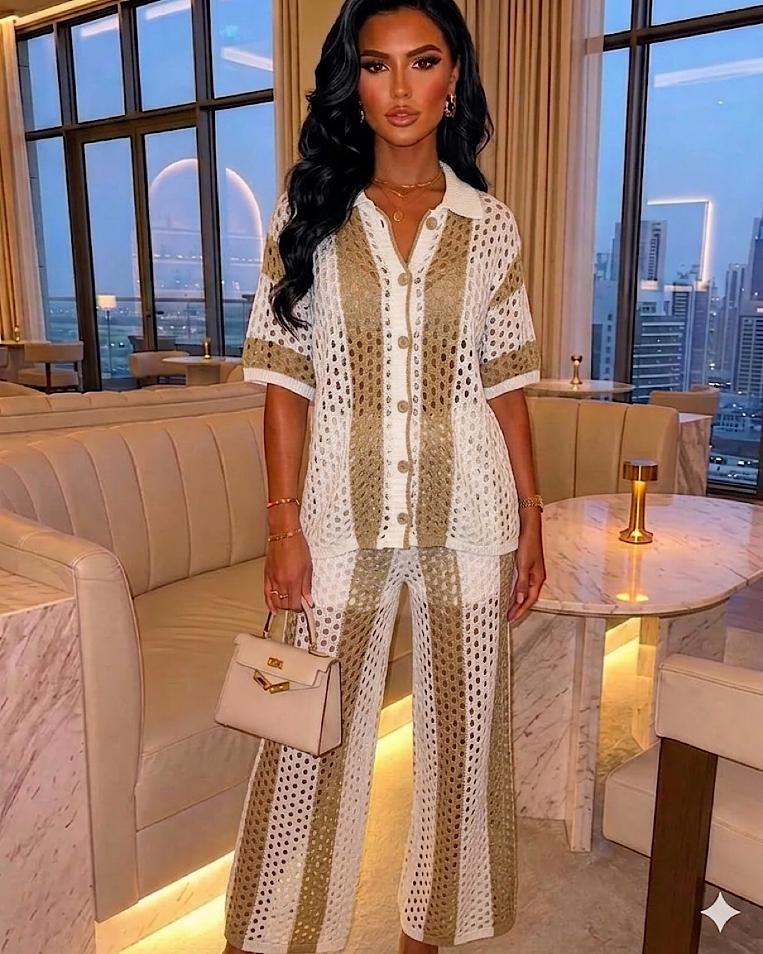 Crochet Stripe Knit Suit