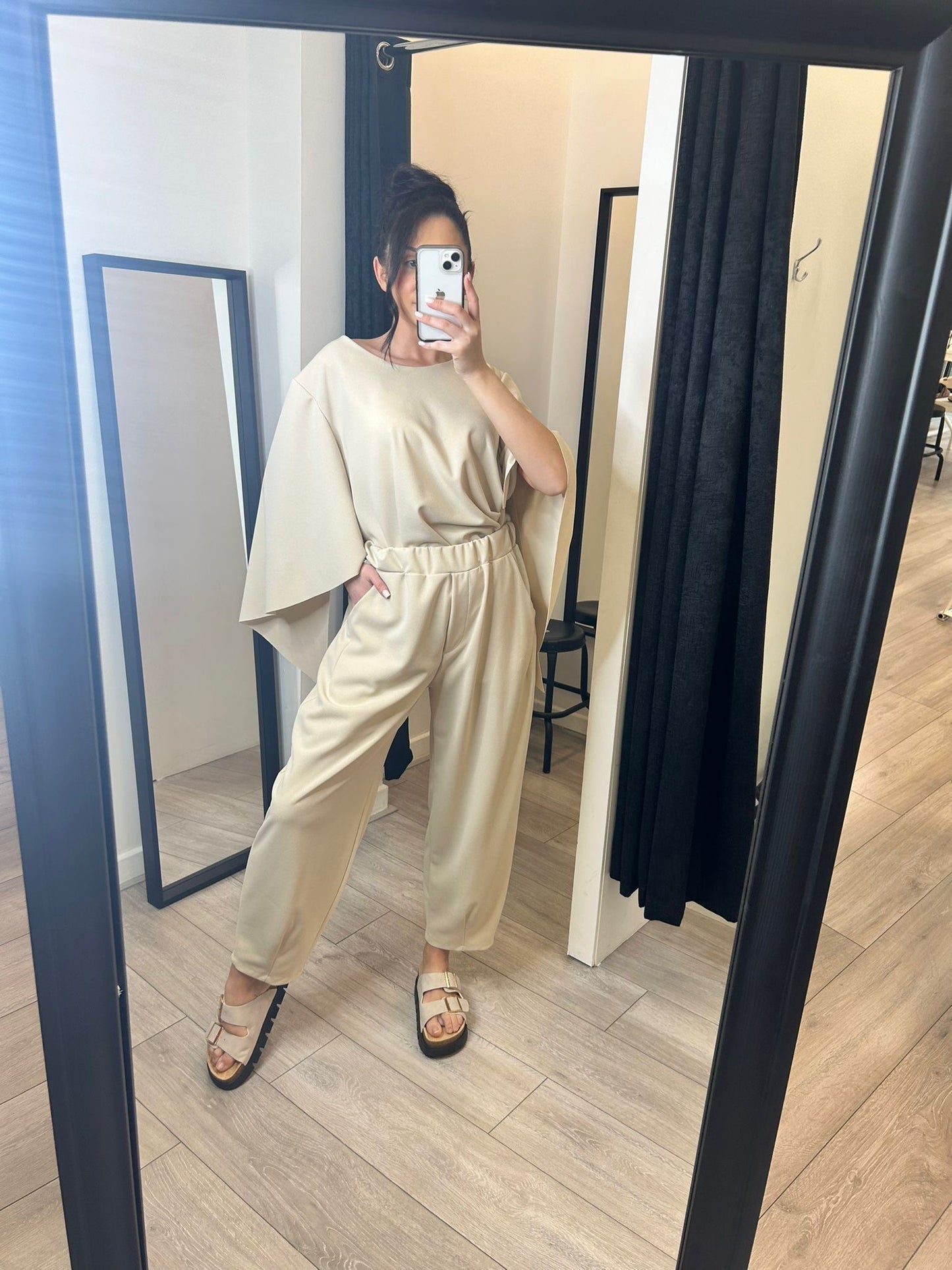 Beige Drape Top and Trousers Set