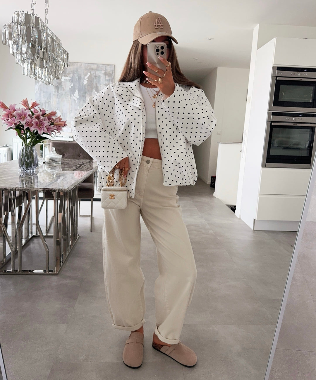 White High Neck Polka Jacket