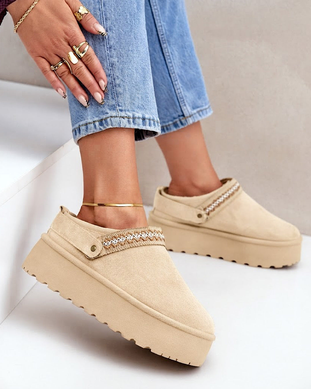 Beige Faux Suede Platform Boots