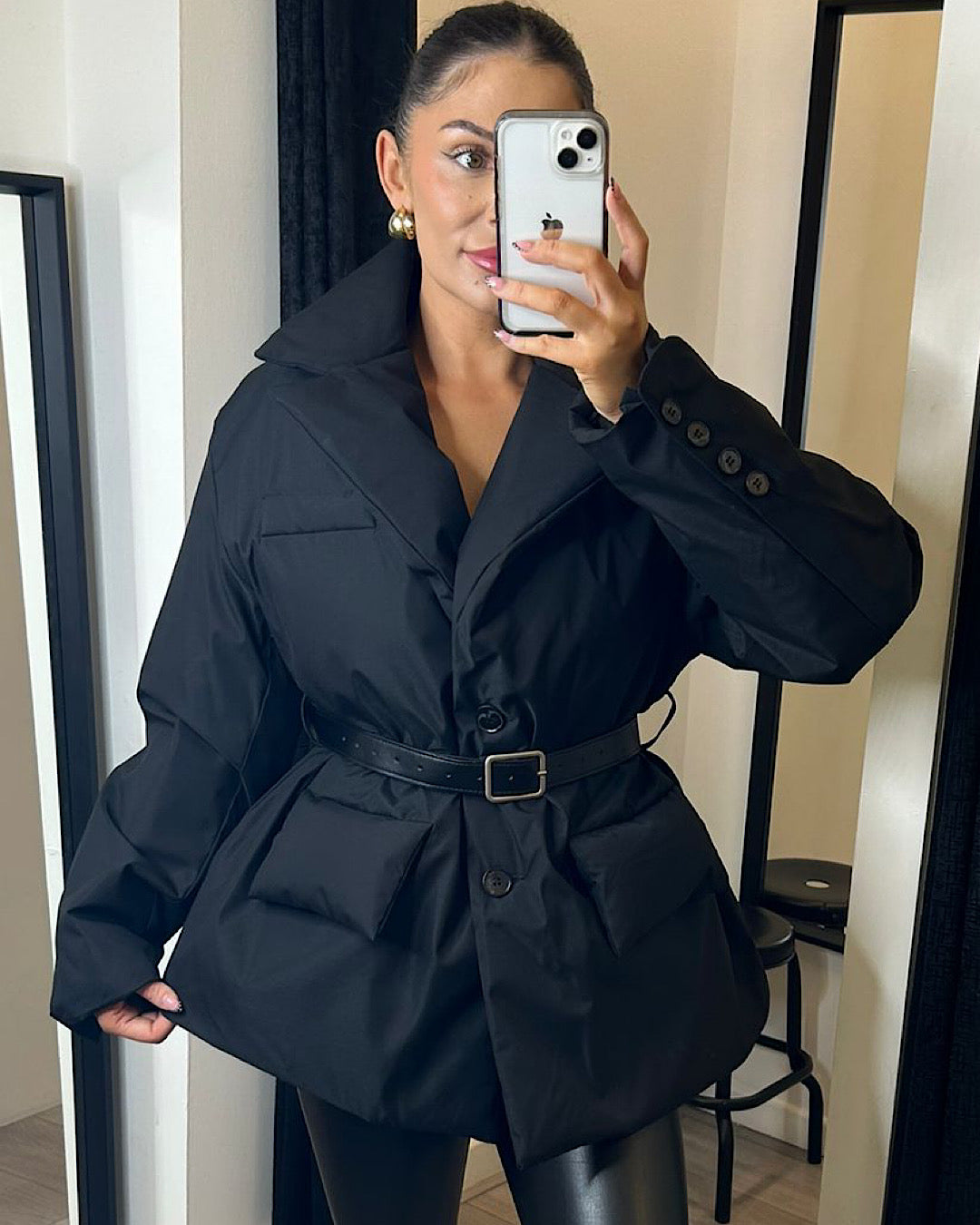 Black Belted Puffer Coat