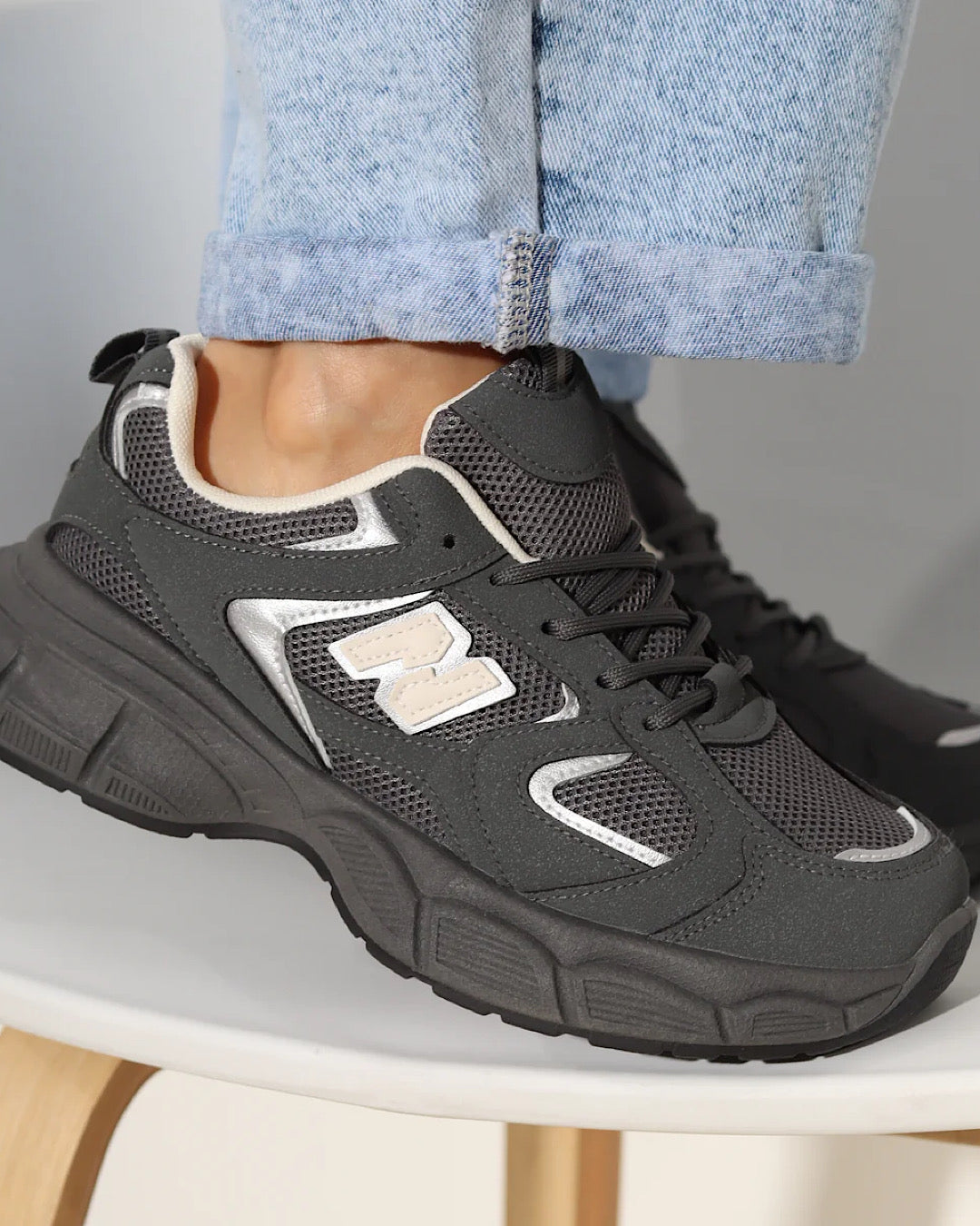 Dark Grey Chunky Lace Up Trainers