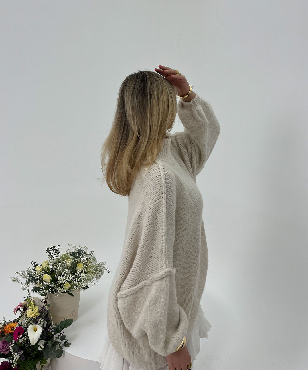 Beige Oversized Knit Dress