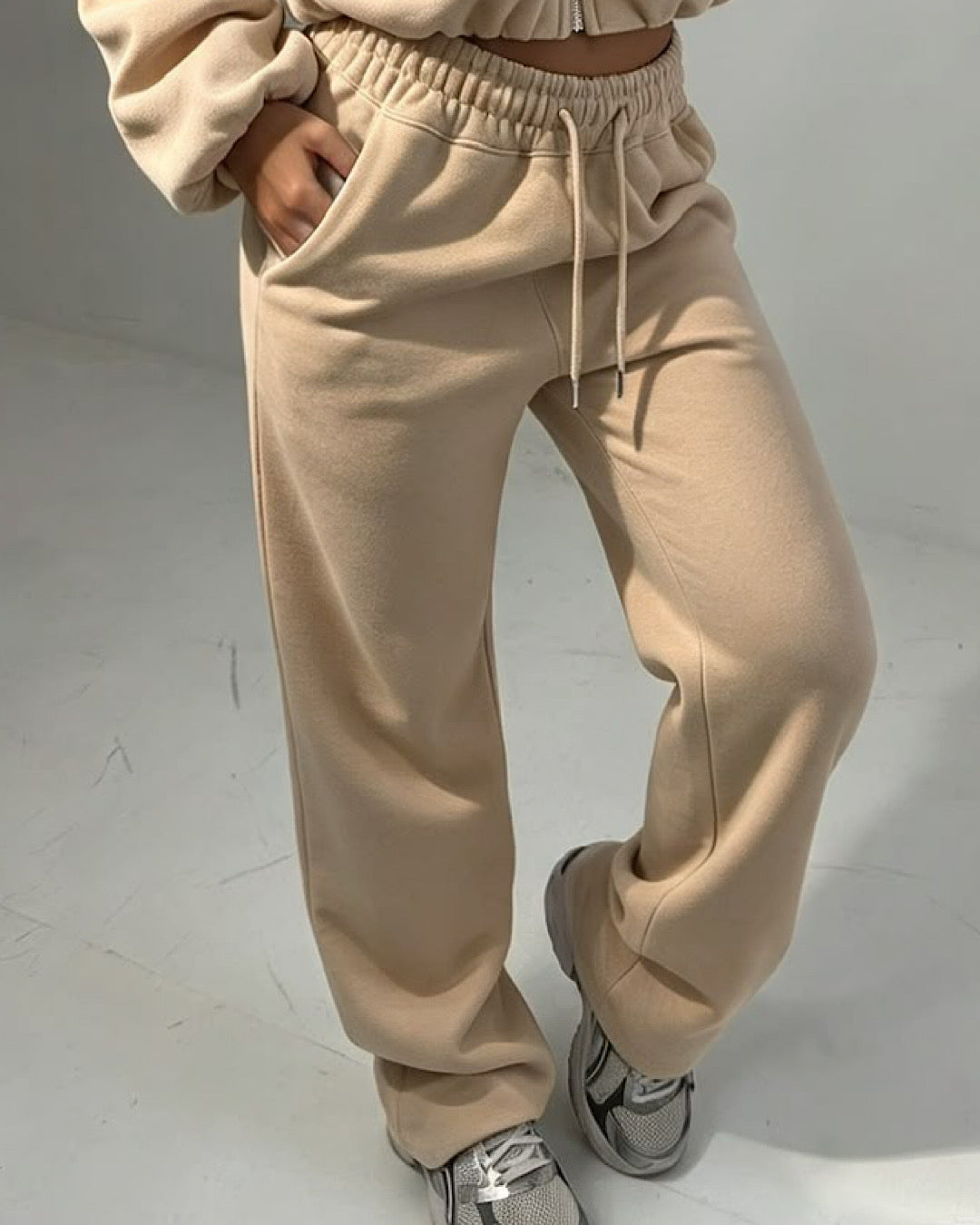Beige Collared Zip Top & Joggers Suit
