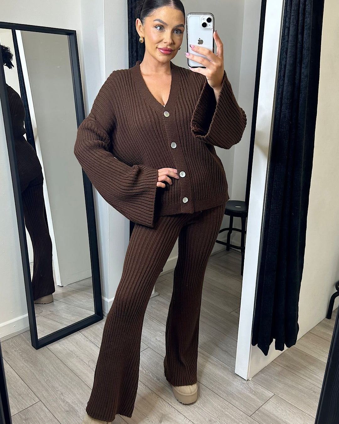 Chocolate Knit Cardigan Suit