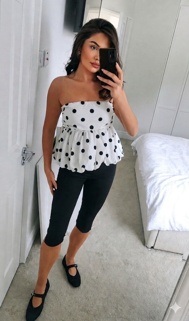 Polka Puff Bandeau Top