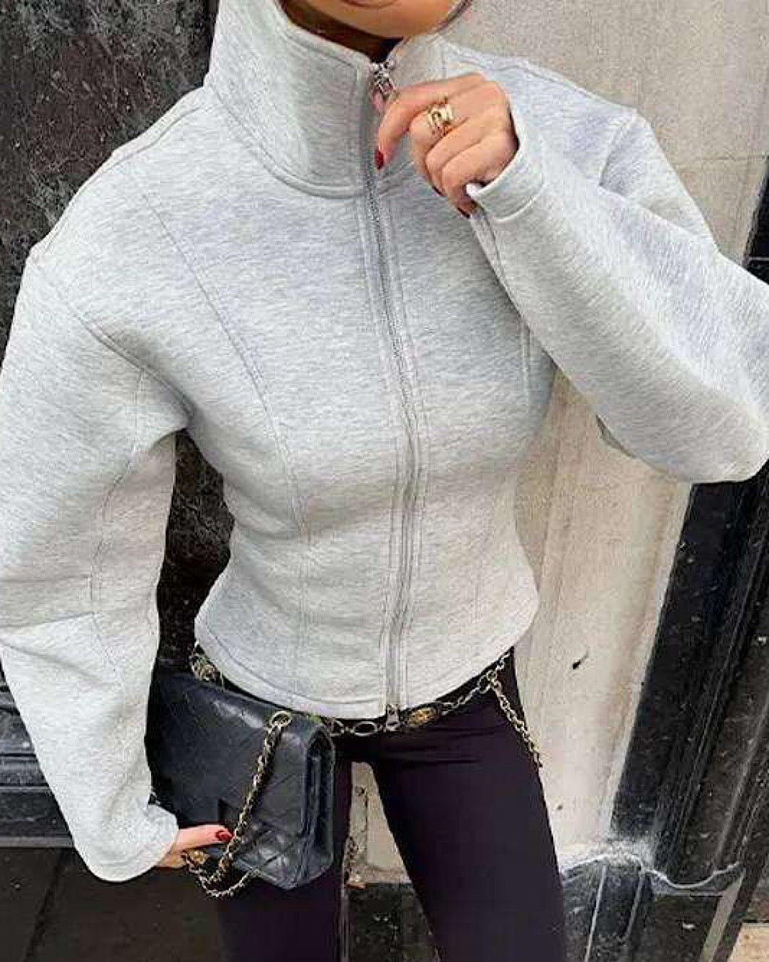 Grey High Neck Scuba Jacket