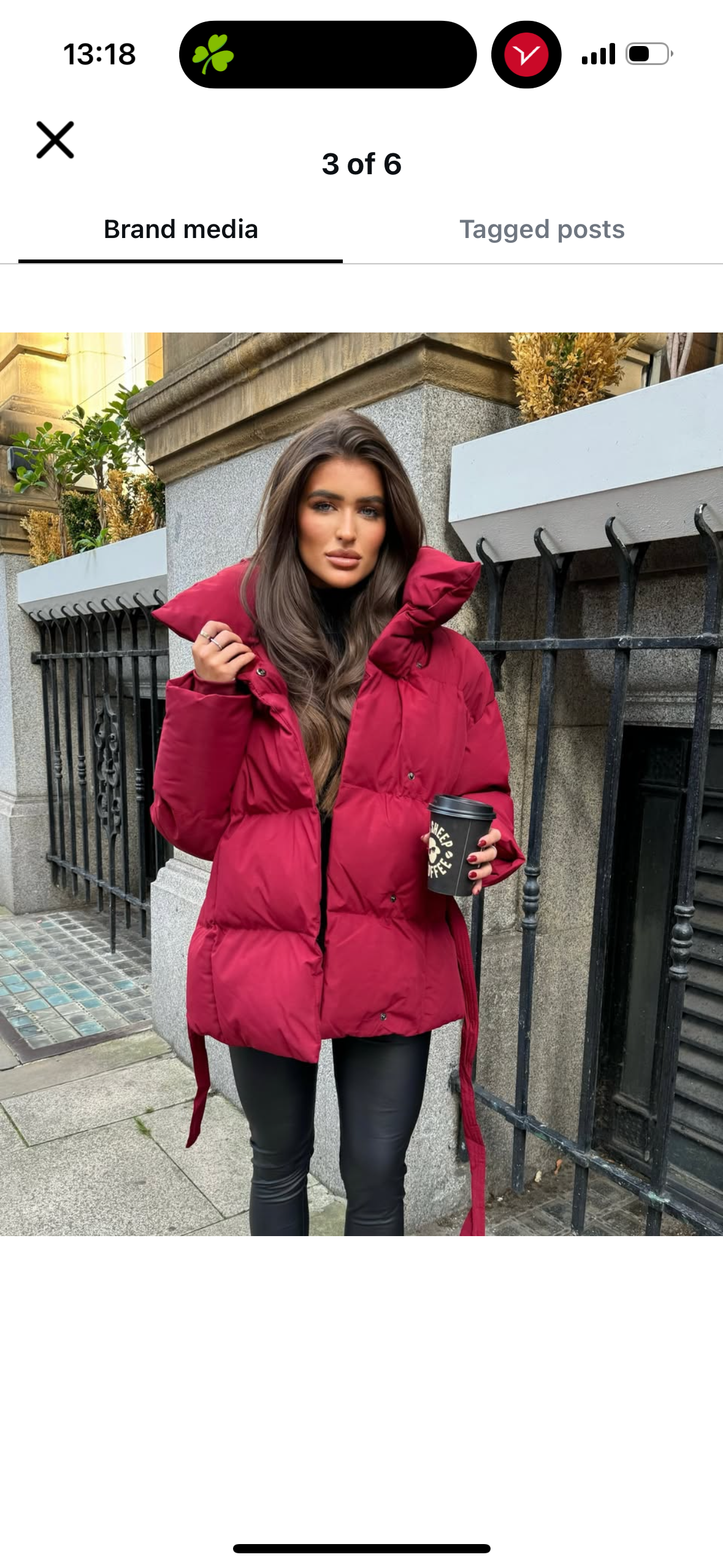 Burgundy Belted Puffer Coat