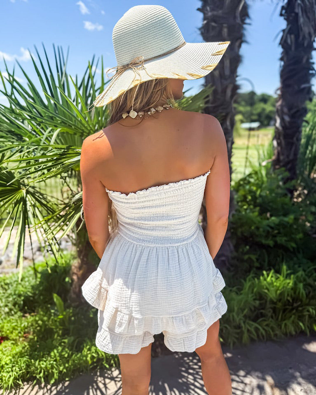 Beige Bandeau Frill Hem Playsuit