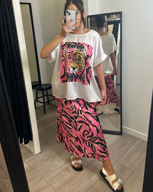 Pink Animal Top and Skirt Suit