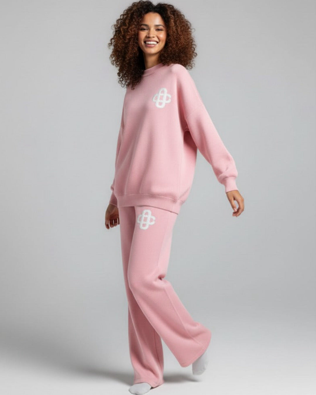 Pink Contrast Motif Knit Suit