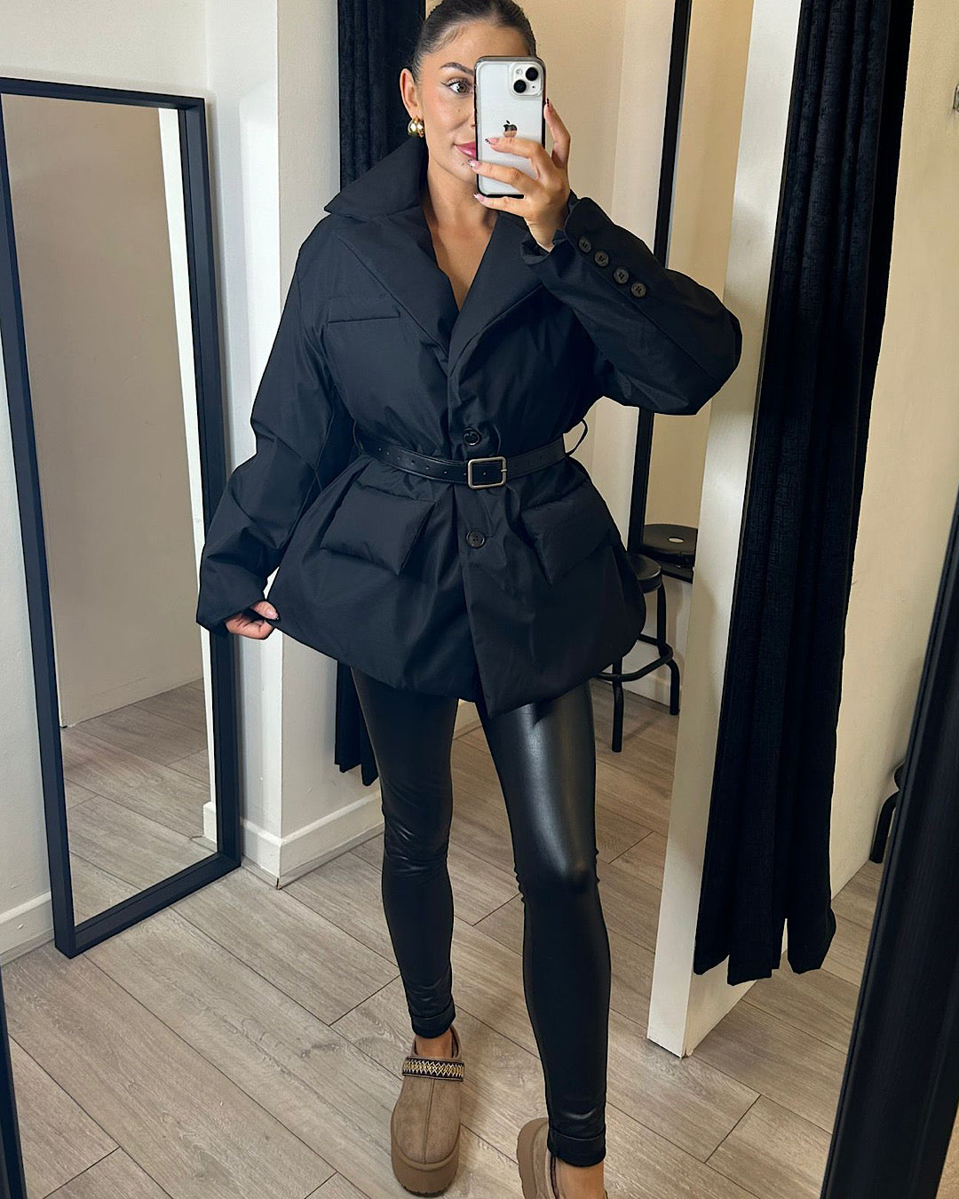 Black Belted Puffer Coat