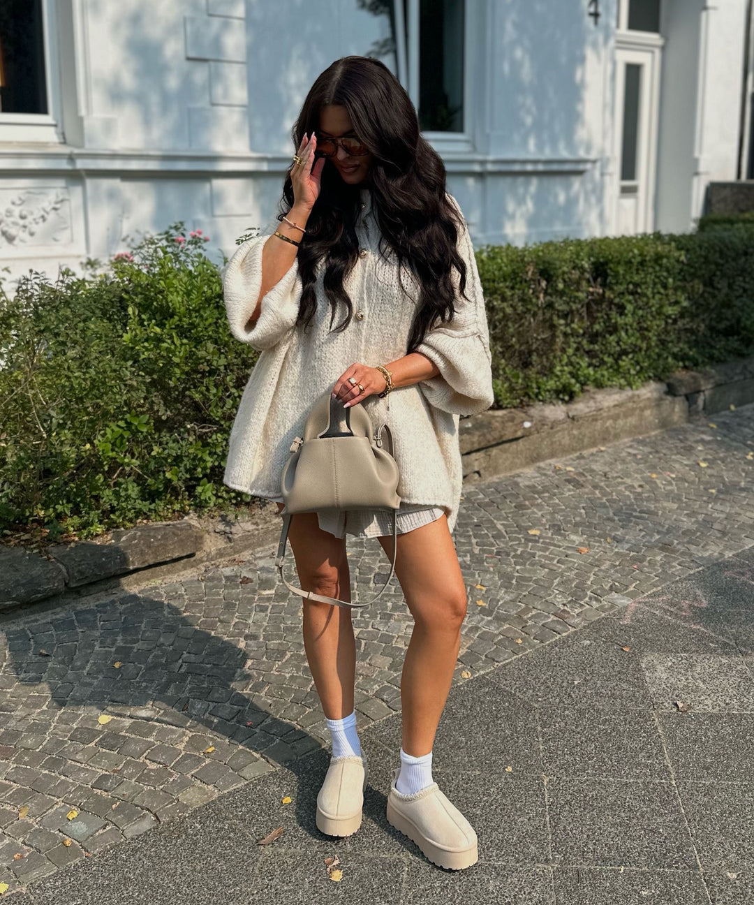 Beige Oversized Cardigan with Gold Buttons