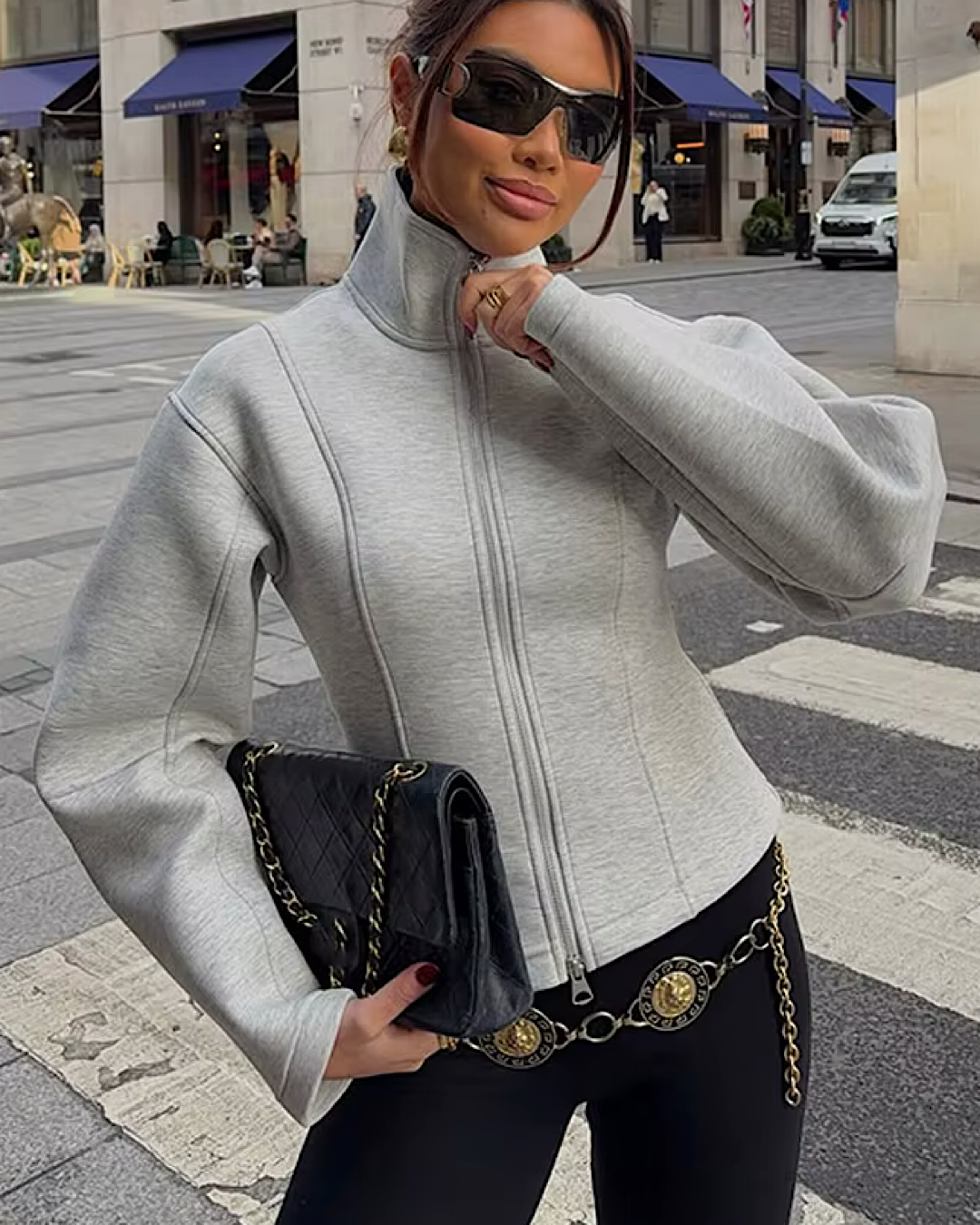 Grey High Neck Scuba Jacket