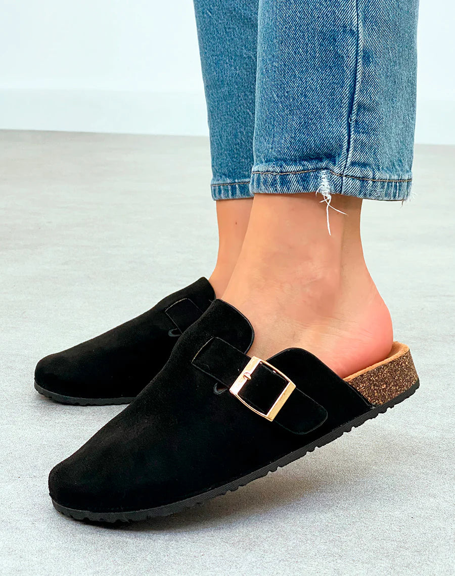 Black Faux Suede Clogs