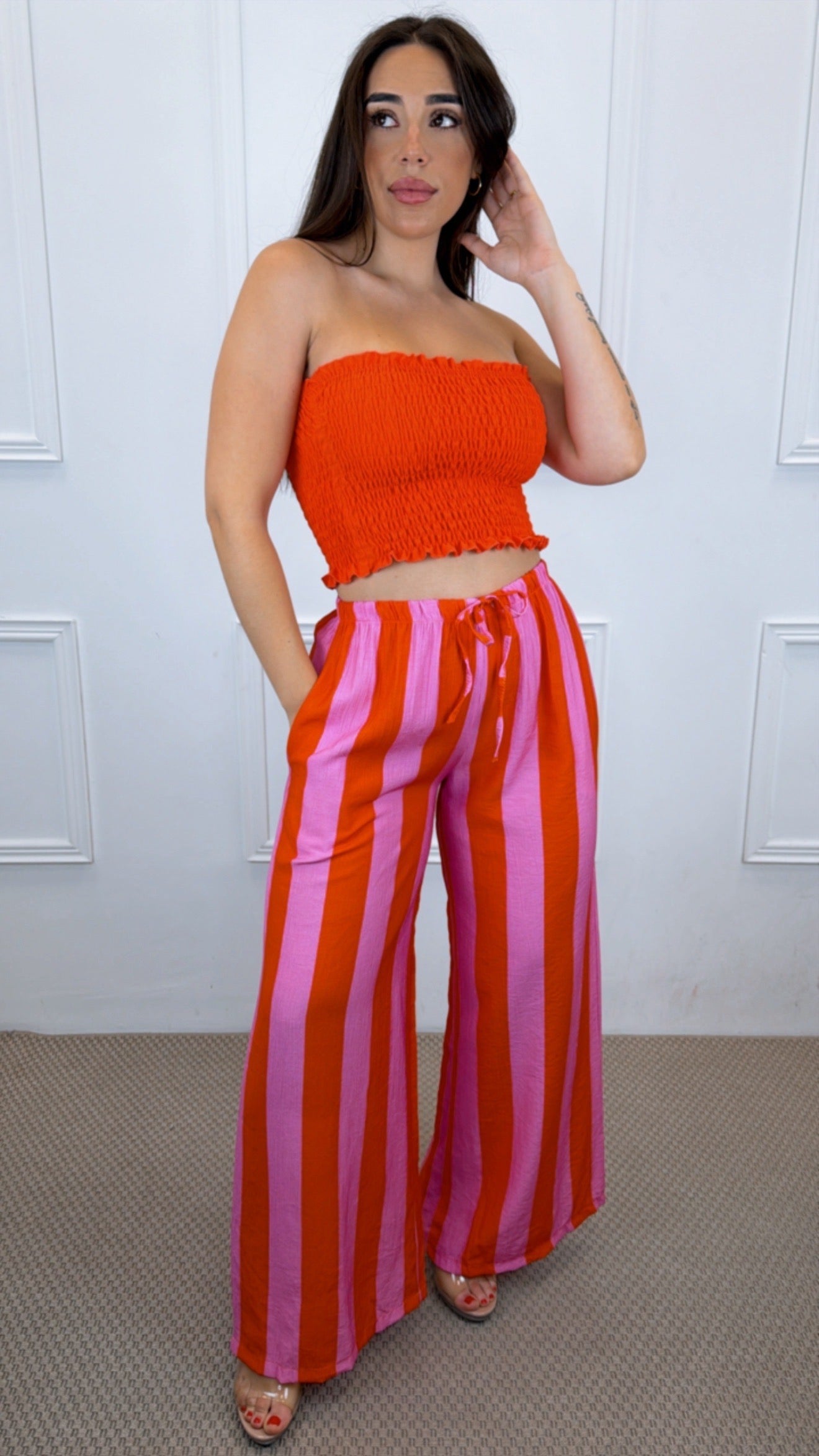 Pink Orange Stripe Trousers