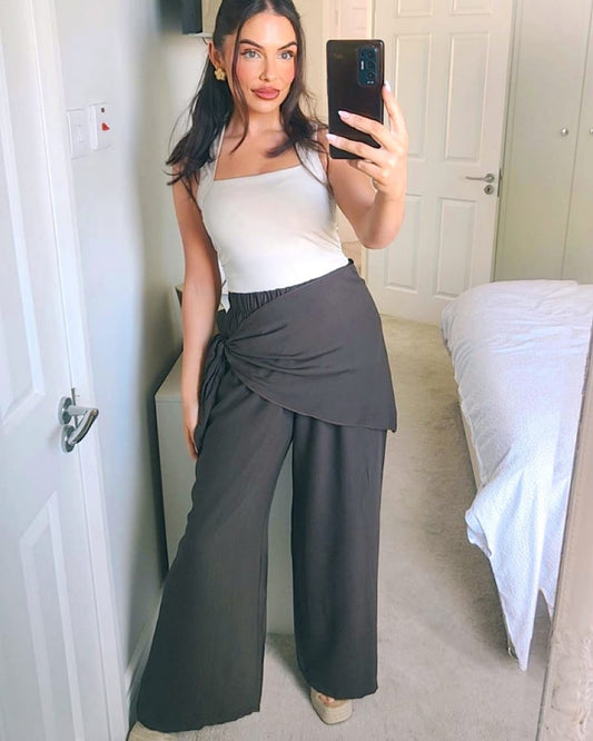 Chocolate Belted Wrap Trousers