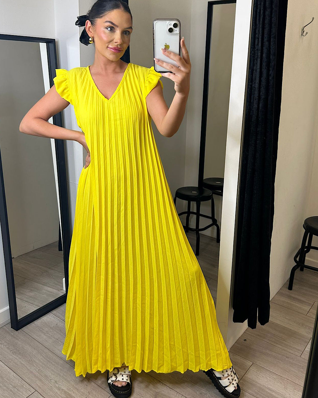 Yellow Pleated Oversized Maxi Dress