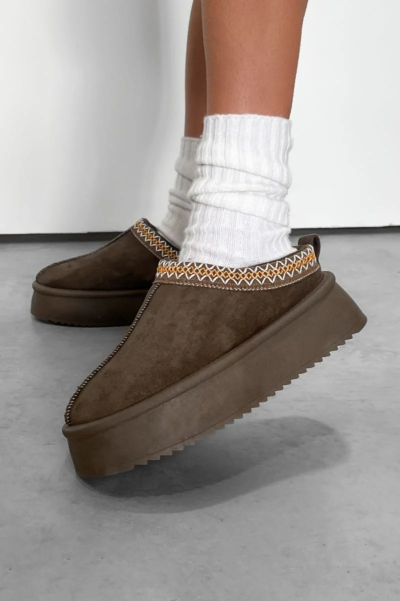 Brown Faux Suede Platform Boots