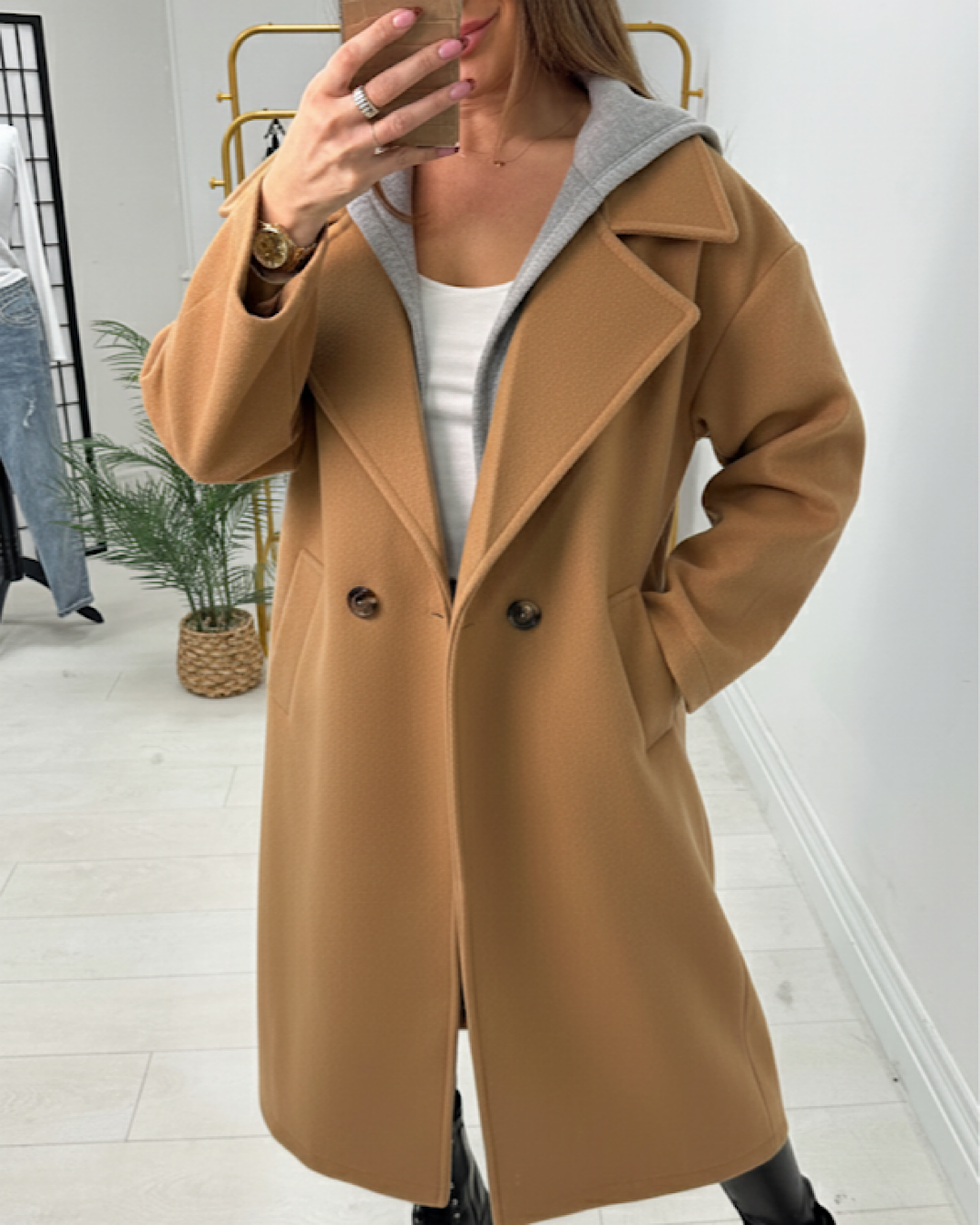 Camel Hooded Wool Coat