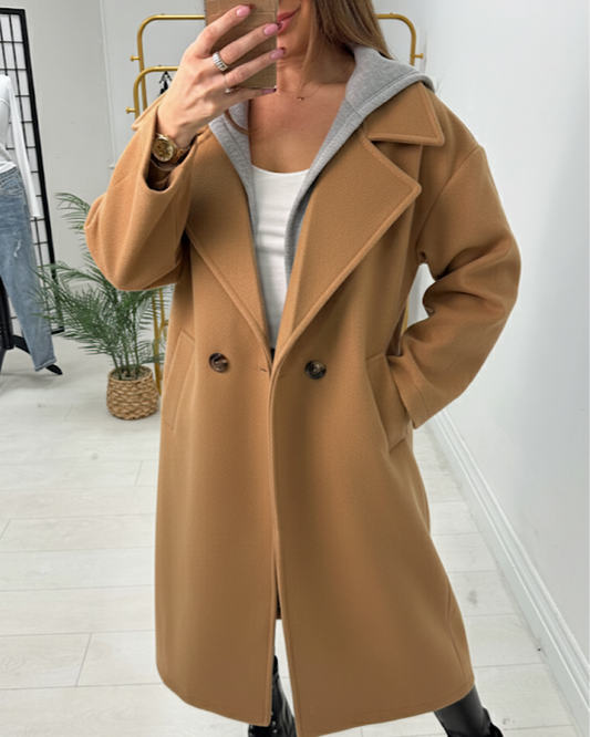 Camel Hooded Wool Coat